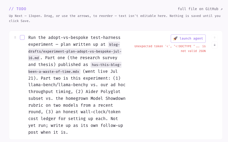 Launch agent button showing a raw client-side error before the underlying causes were found