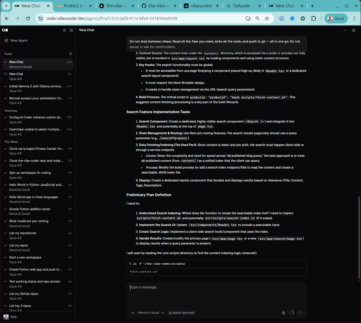 Gemma planning extensively but not executing code