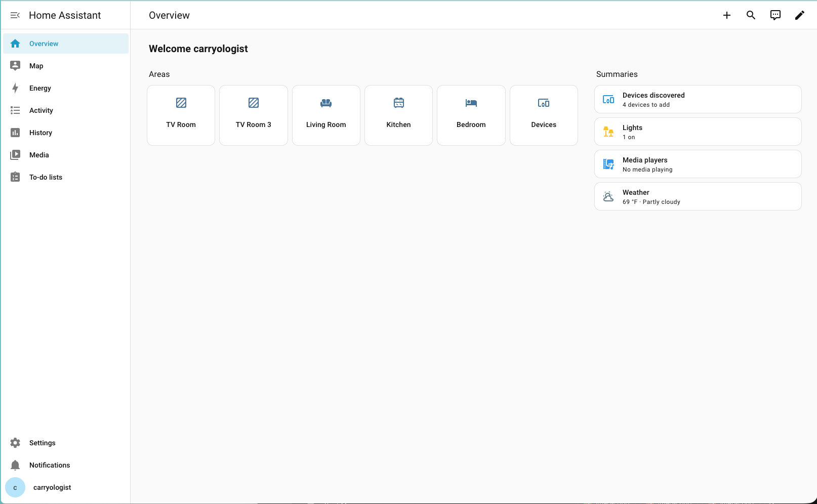 Home Assistant's dashboard on first look, no integrations configured yet