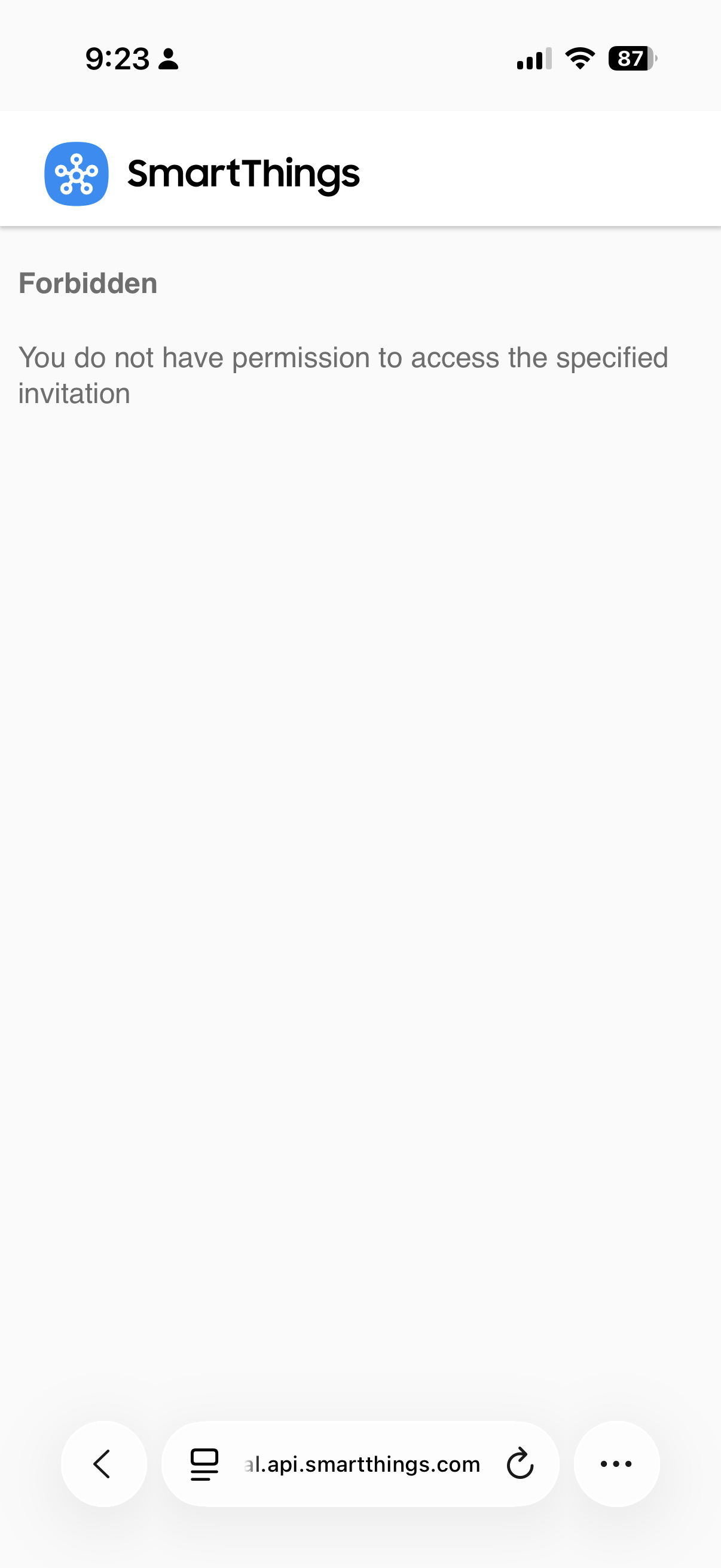 SmartThings showing Forbidden error on channel invite link